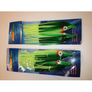 DSS006-G 7.5" Double Skirt Squid - Green Glow 2pcs/pk