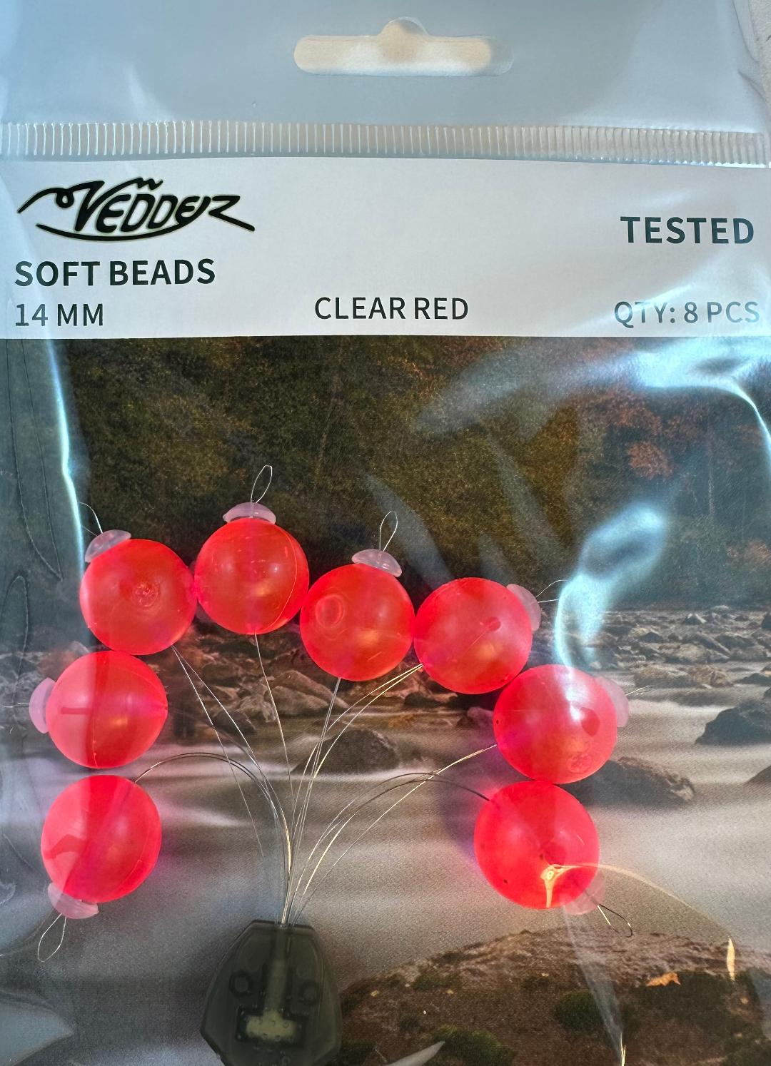 VSB-CR 14 Vedder 14 mm Clear Red Soft Beads x 8 with Stoppers x 8