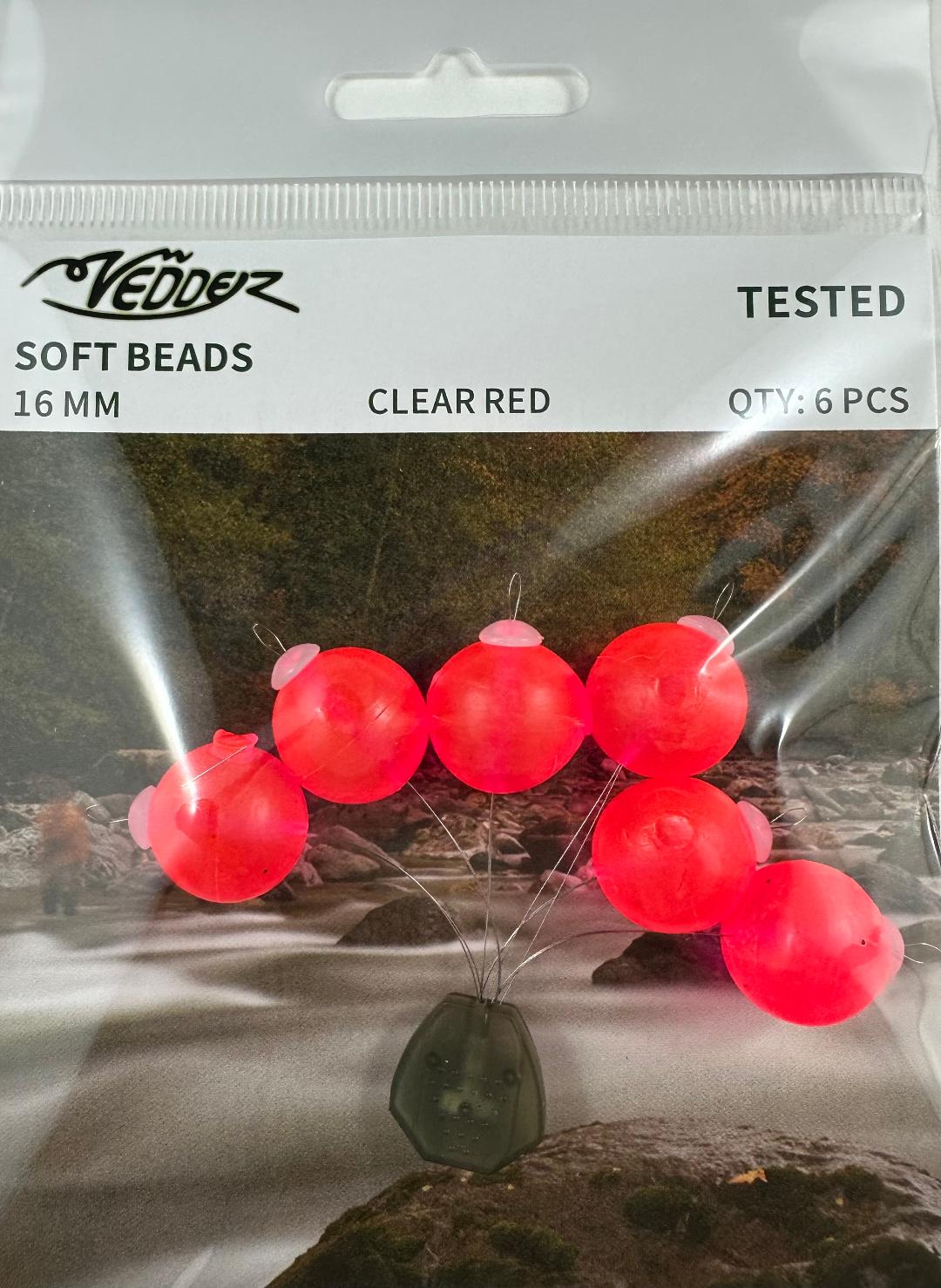 VSB-CR 16 Vedder 16 mm Clear red soft beads x 6 with stoppers x 6