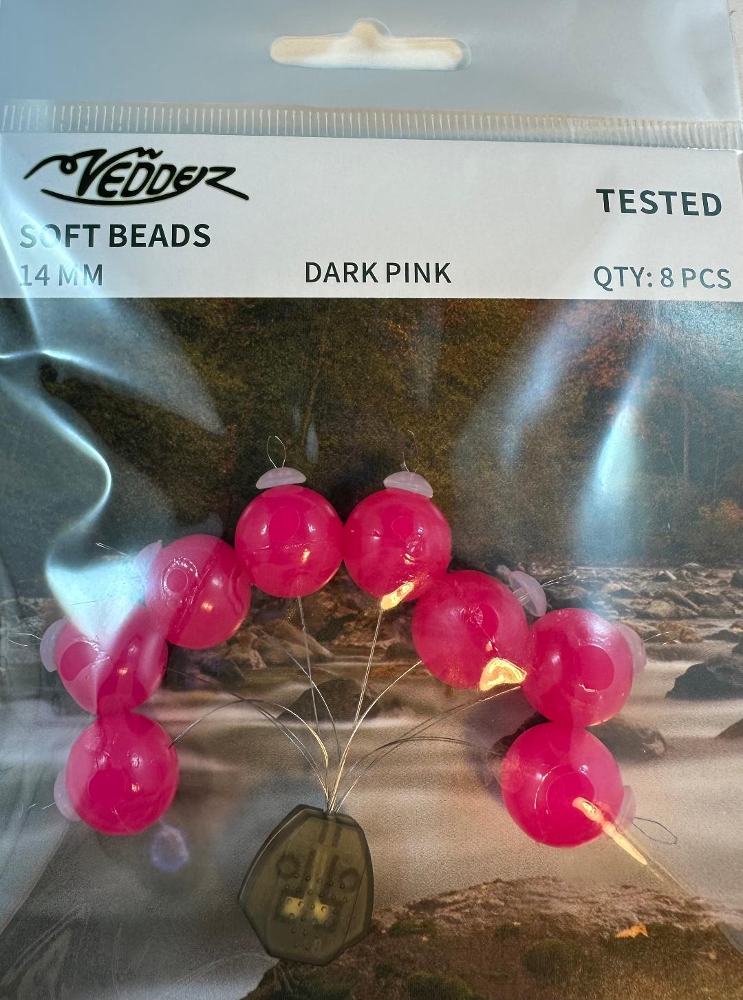 VSB-DP 14 Vedder 14 mm Dark Pink Soft Beads x 8 with Stoppers x 8