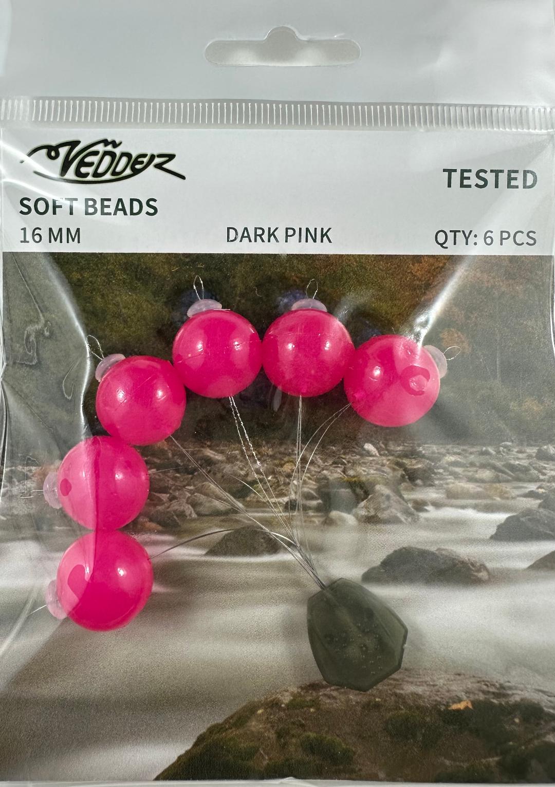 VSB-DP 16 Vedder 16 mm Dark pink soft beads x 6 with stoppers x 6