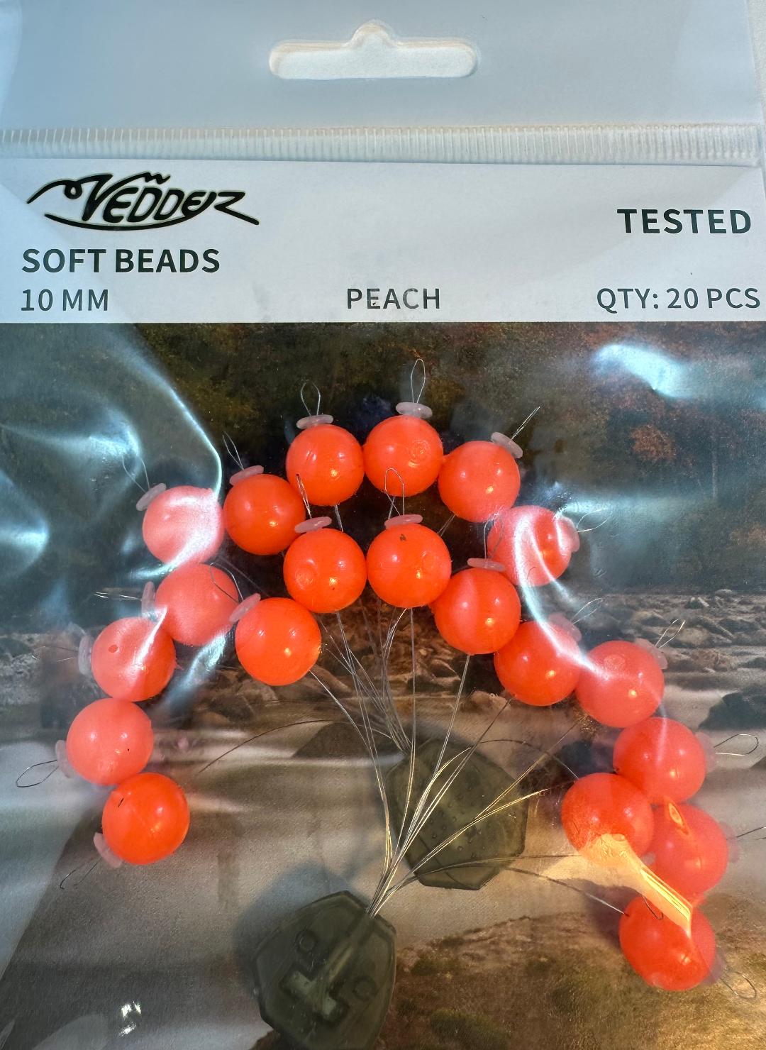 VSB-Peach 10 Vedder 10 mm Peach Soft Beads x 20 with Stoppers x 20