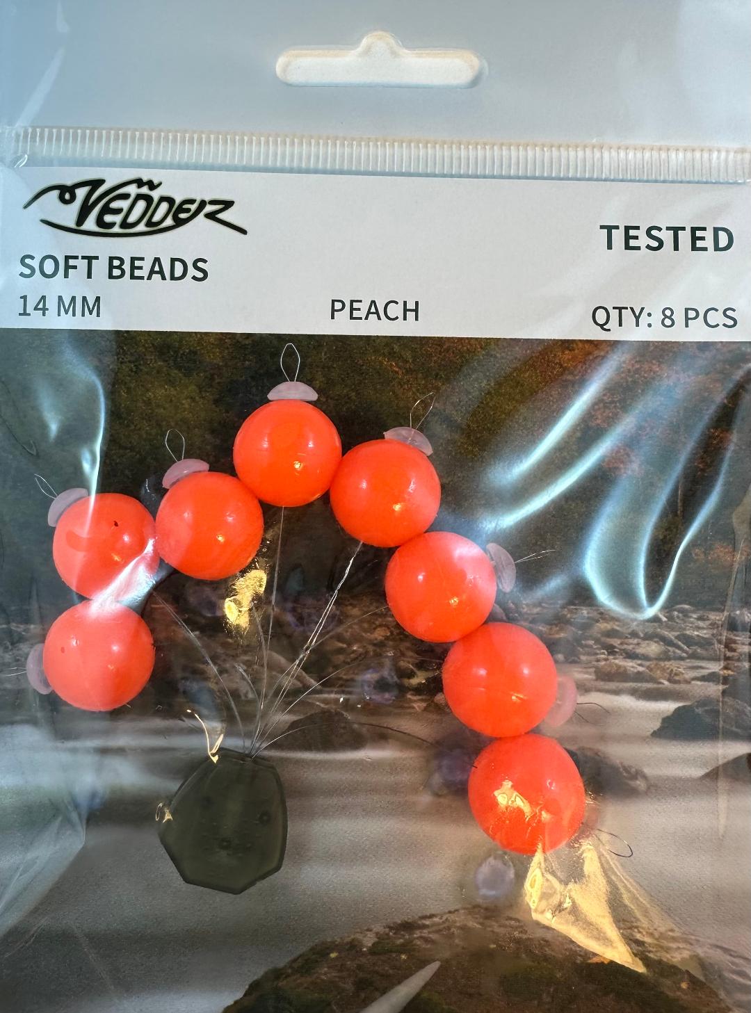 VSB-Peach 14 Vedder 14 mm Peach Soft Beads x 8 with Stoppers x 8