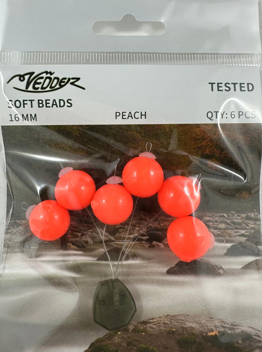 VSB-Peach 16 Vedder 16 mm Peach Soft Beads x 6 with Stoppers x 6