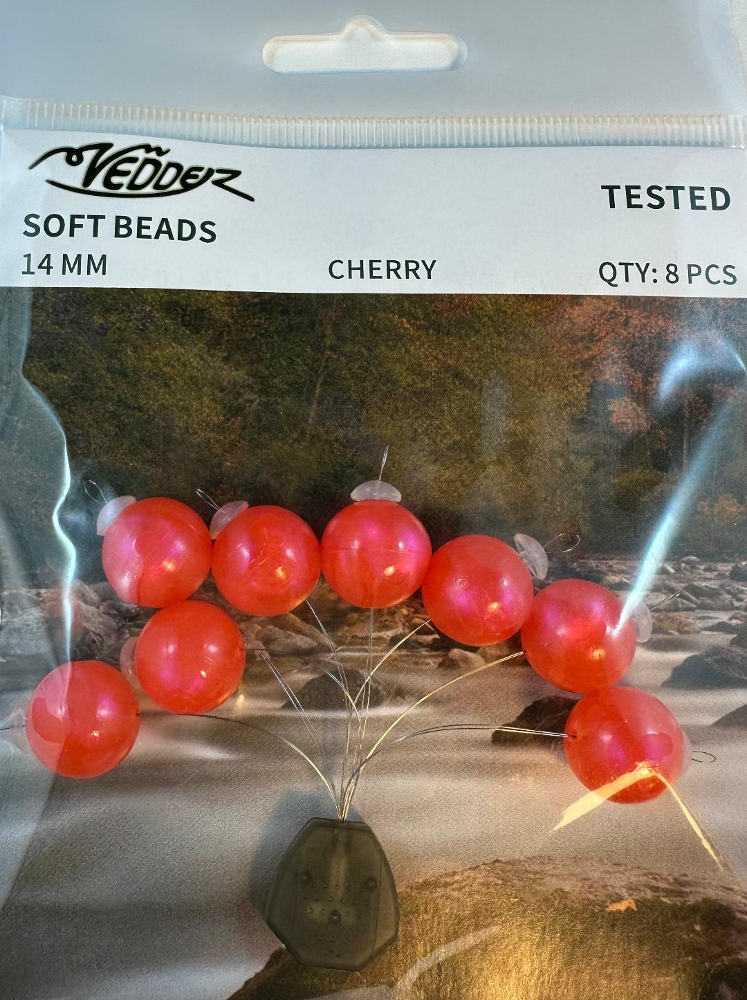 VSB-Cherry 14 Vedder 14 mm Cherry Soft Beads x 8 with Stoppers x 8