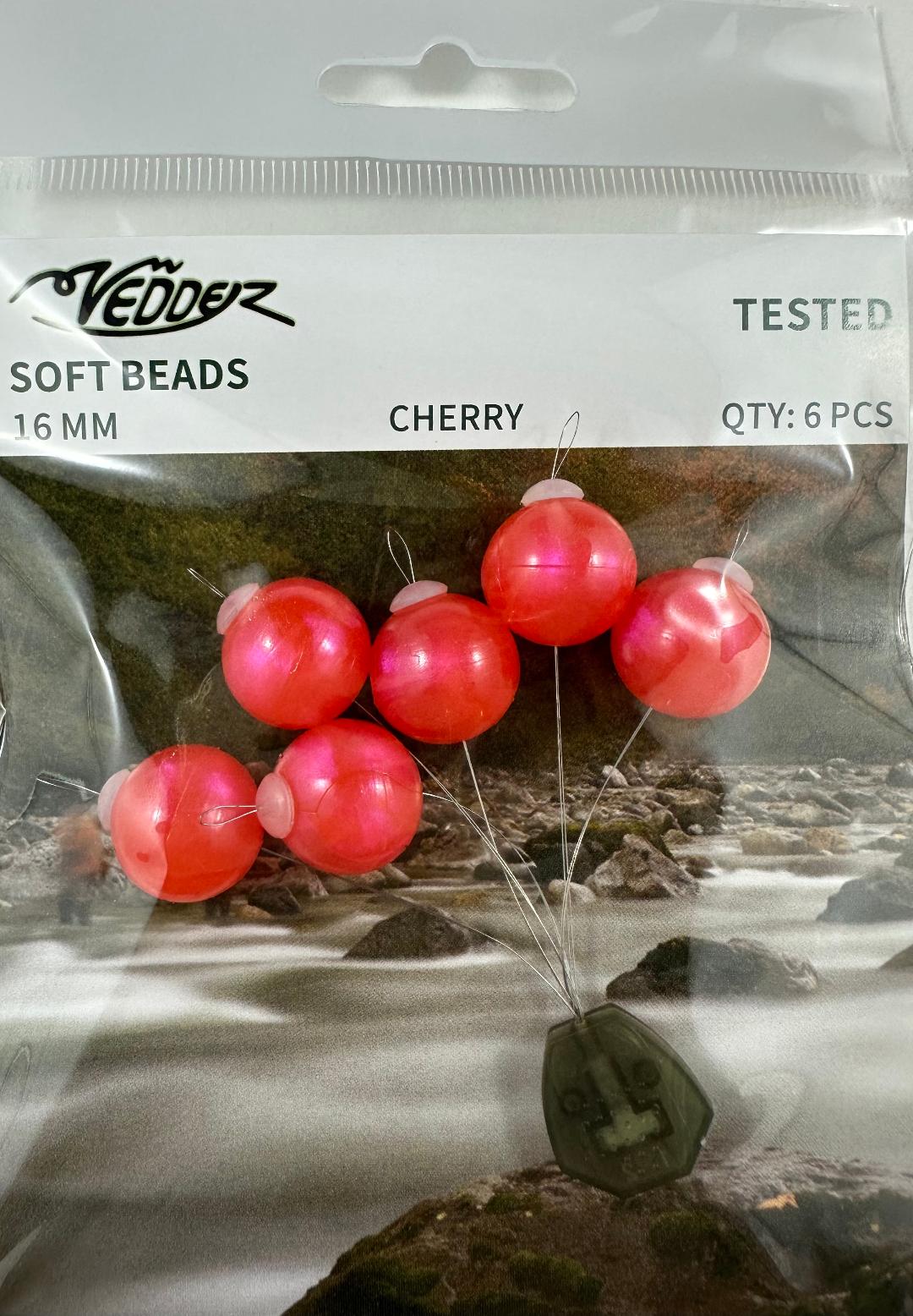 VSB-Cherry 16 Vedder 16 mm Cherry Soft Beads x 6 with Stoppers x 6